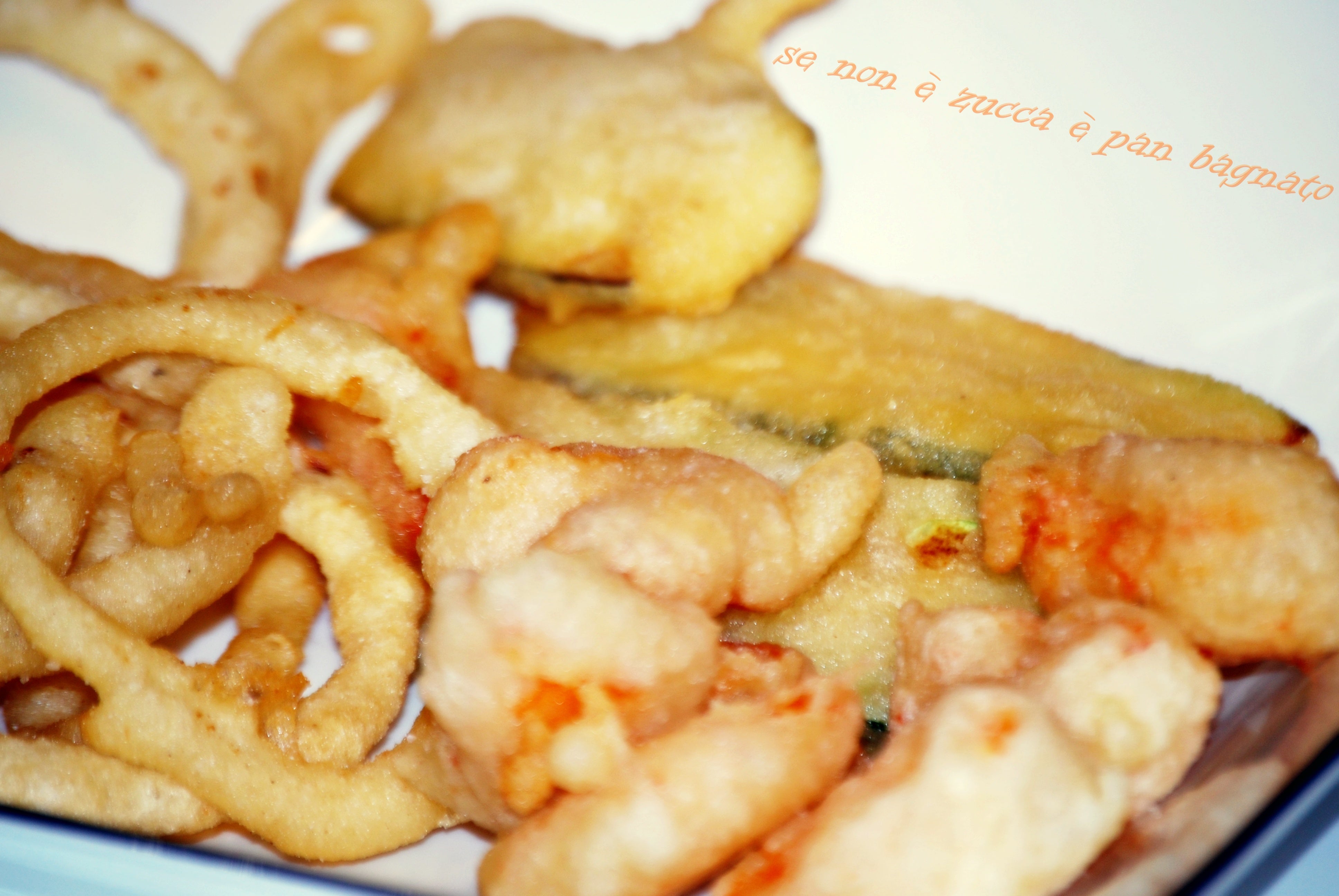 Frittura di gamberoni e verdure in pastella di lievito madre